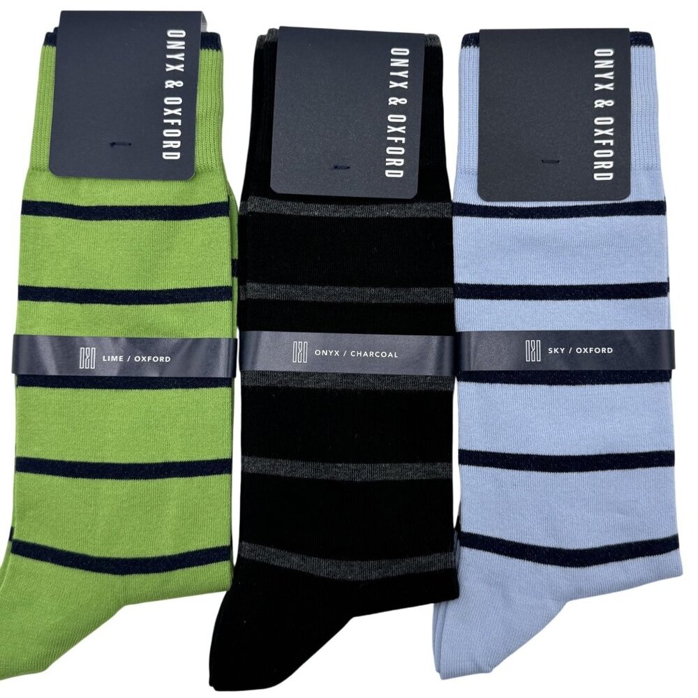 NEW Made in Portugal Onyx & Oxford Socks One Size Cotton Elegant striped socks